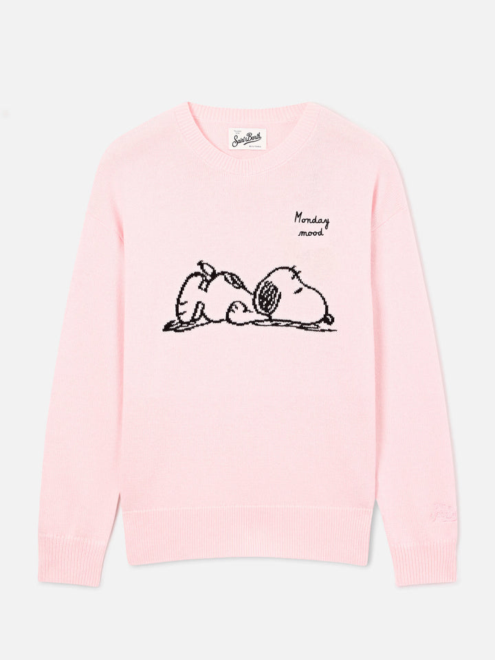 Maglia girocollo Tessa rosa in misto lana e cashmere con intarsio Snoopy | Special edition