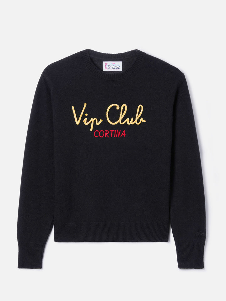 Black New Queen crewneck sweater with Vip Club Cortina embroidery | Special edition