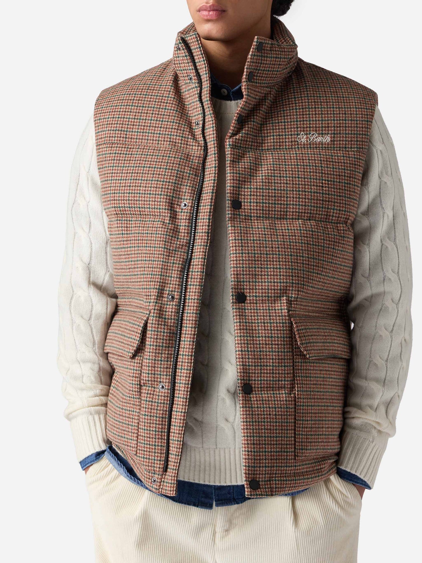 Gilet imbottito in piuma Thunder con stampa pied de poul