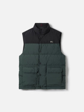 Gilet da uomo imbottito in piuma verde con tasche