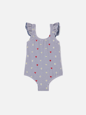 Tilda one-piece swimsuit in striped seersucker with embroidery