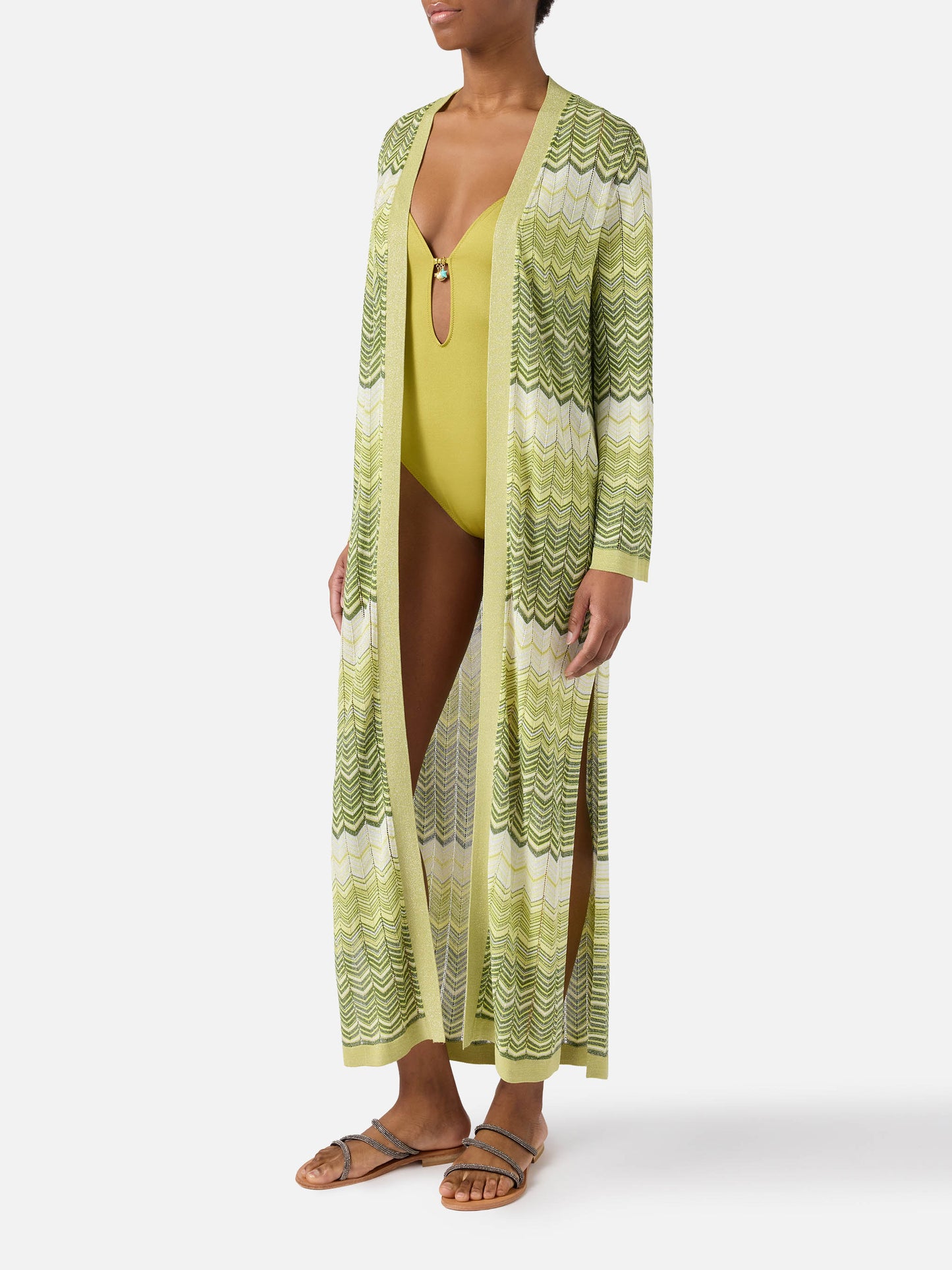 Green Tonia long cardigan in knit