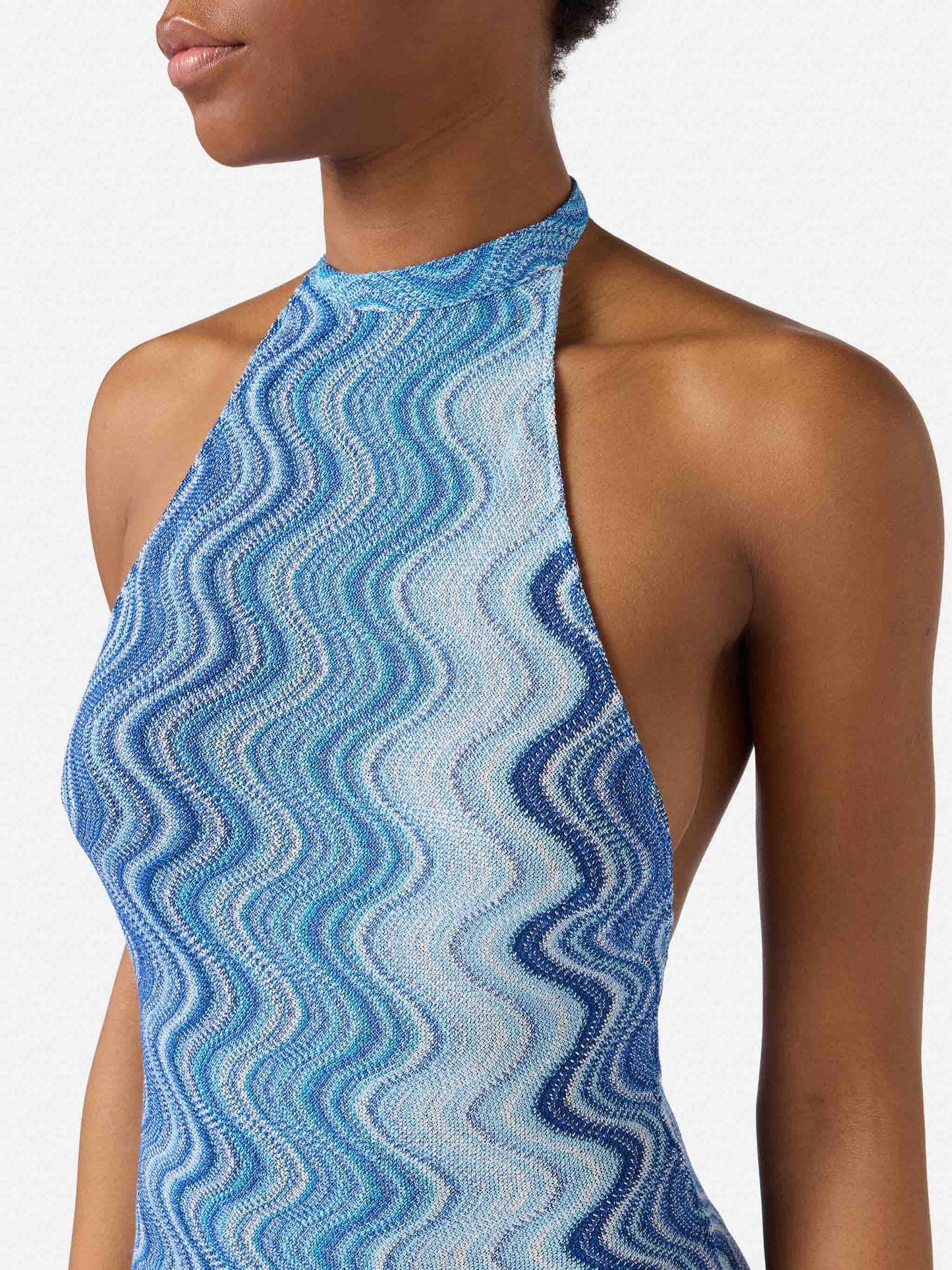 Long Tony dress in blue degradé raschel fabric