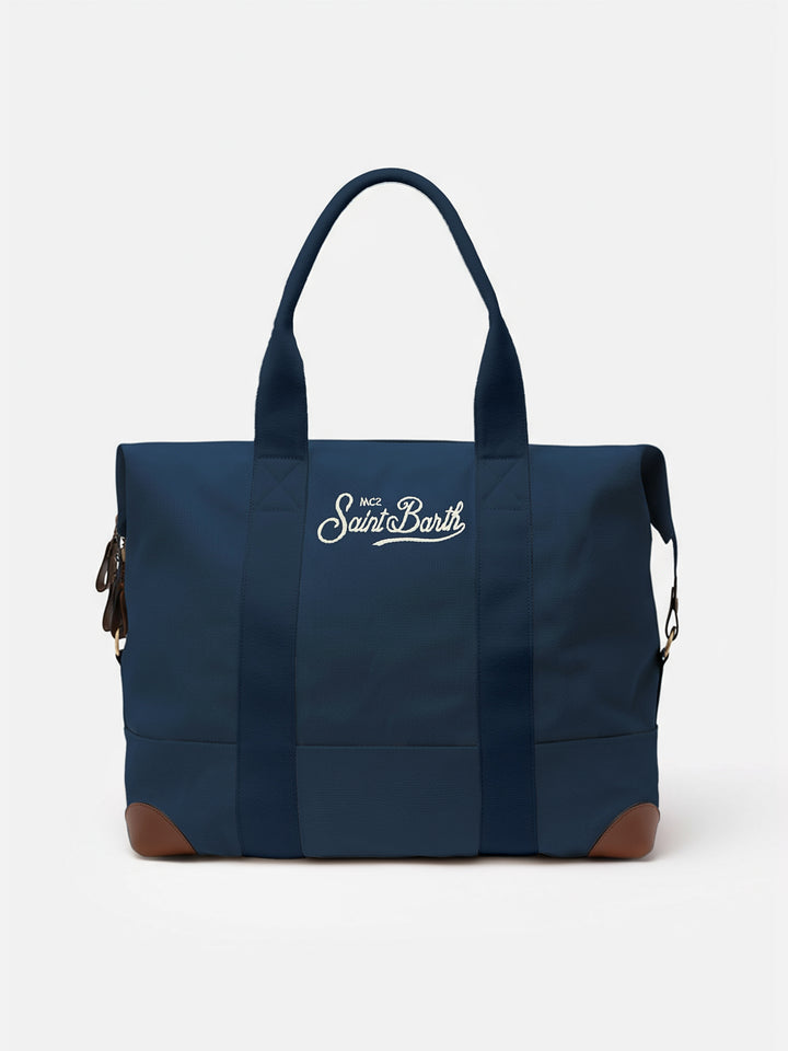 Travel duffel navy blue cotton canvas bag