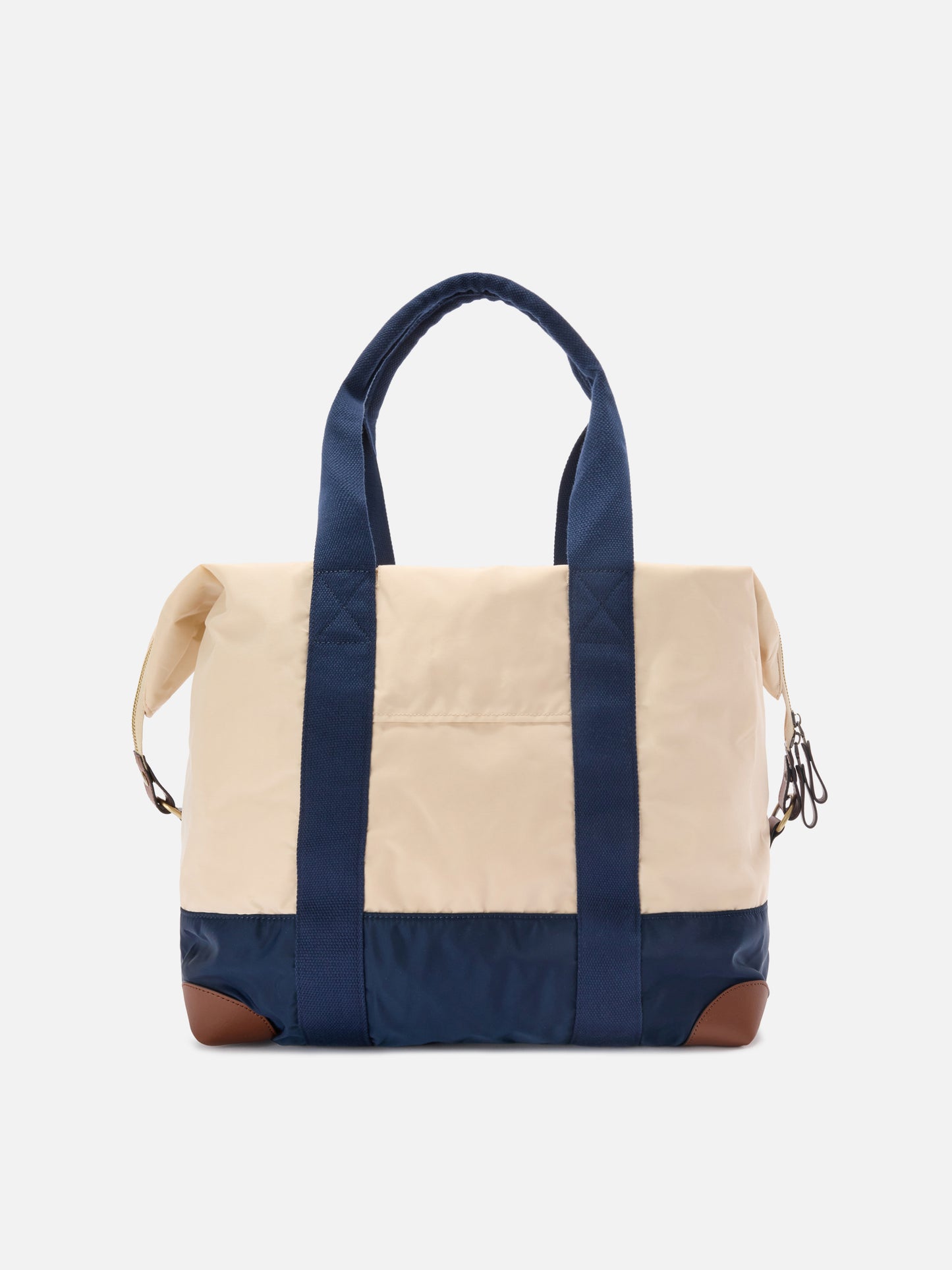 Borsone Travel Bag in nylon panna e blu con logo ricamato