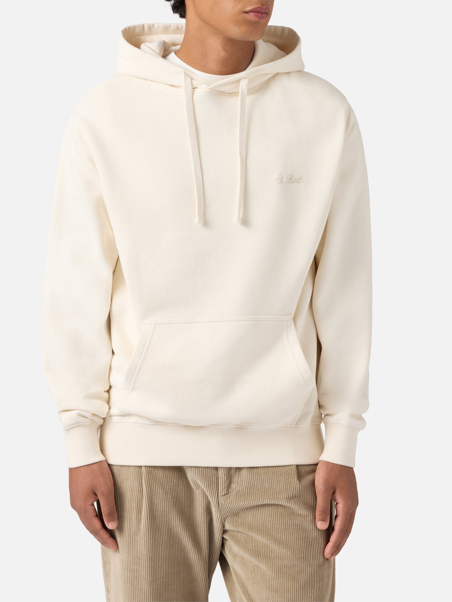 Tribeca cotton hoodie in cream with St. Barth embroidery