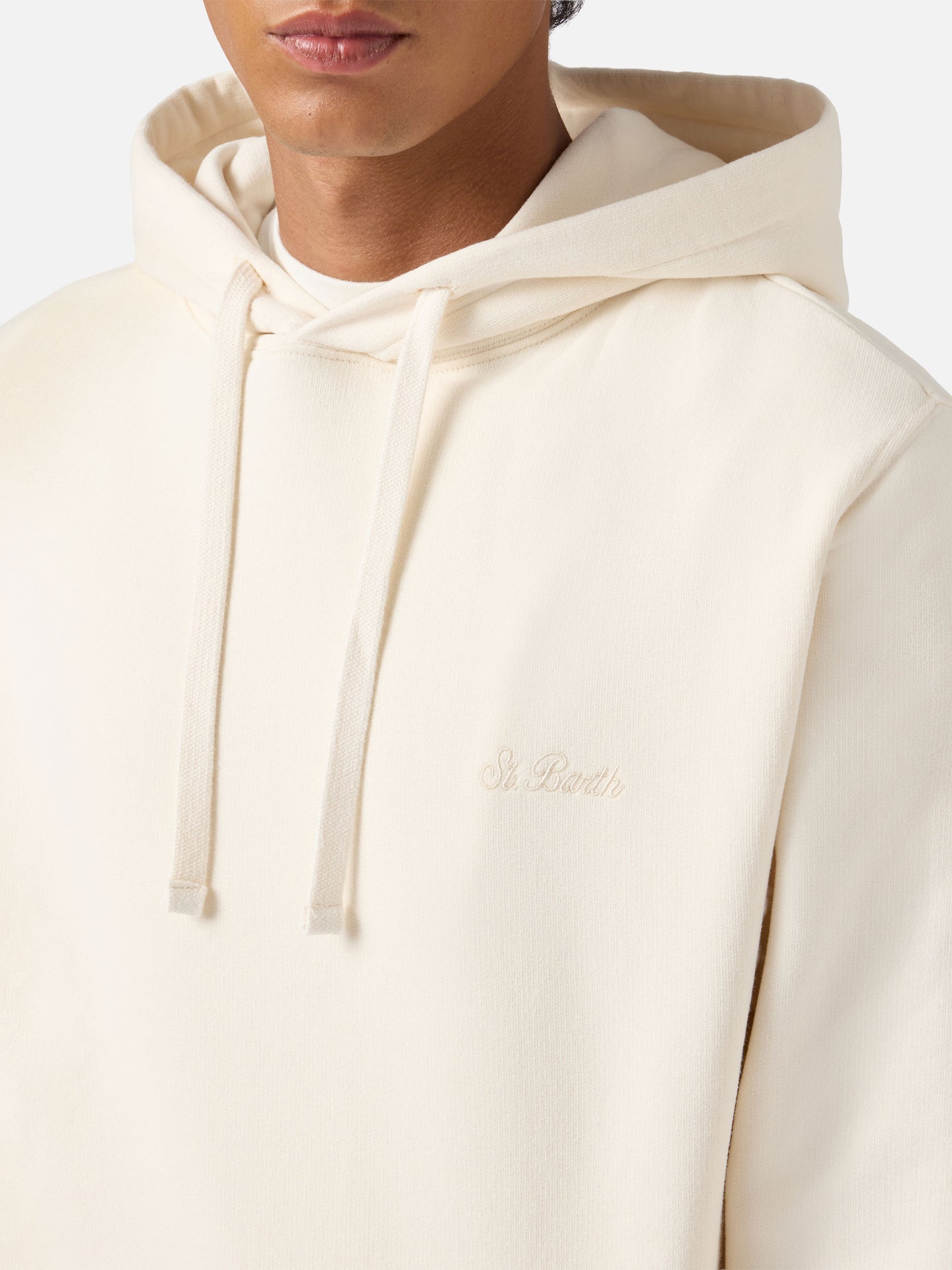 Tribeca cotton hoodie in cream with St. Barth embroidery