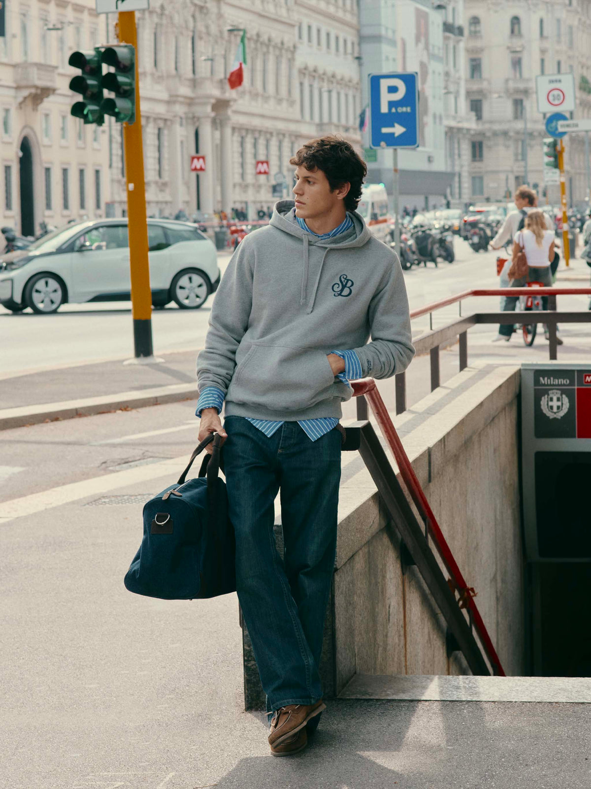 Grey Tribeca cotton hoodie with SB Legacy monogram