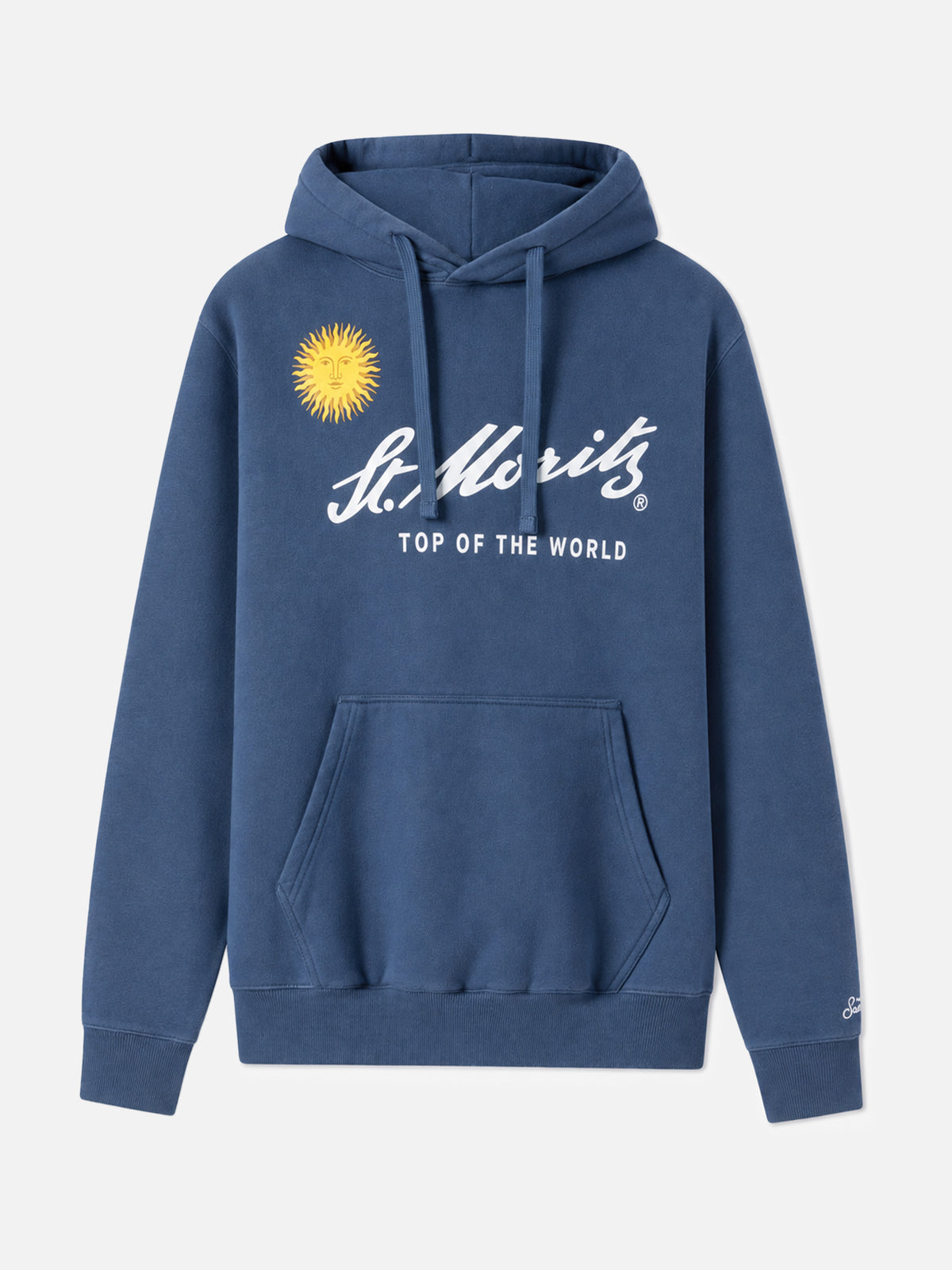 Tribeca cotton hoodie in blue with St. Moritz print | ST. MORITZ TOP OF THE WORLD
