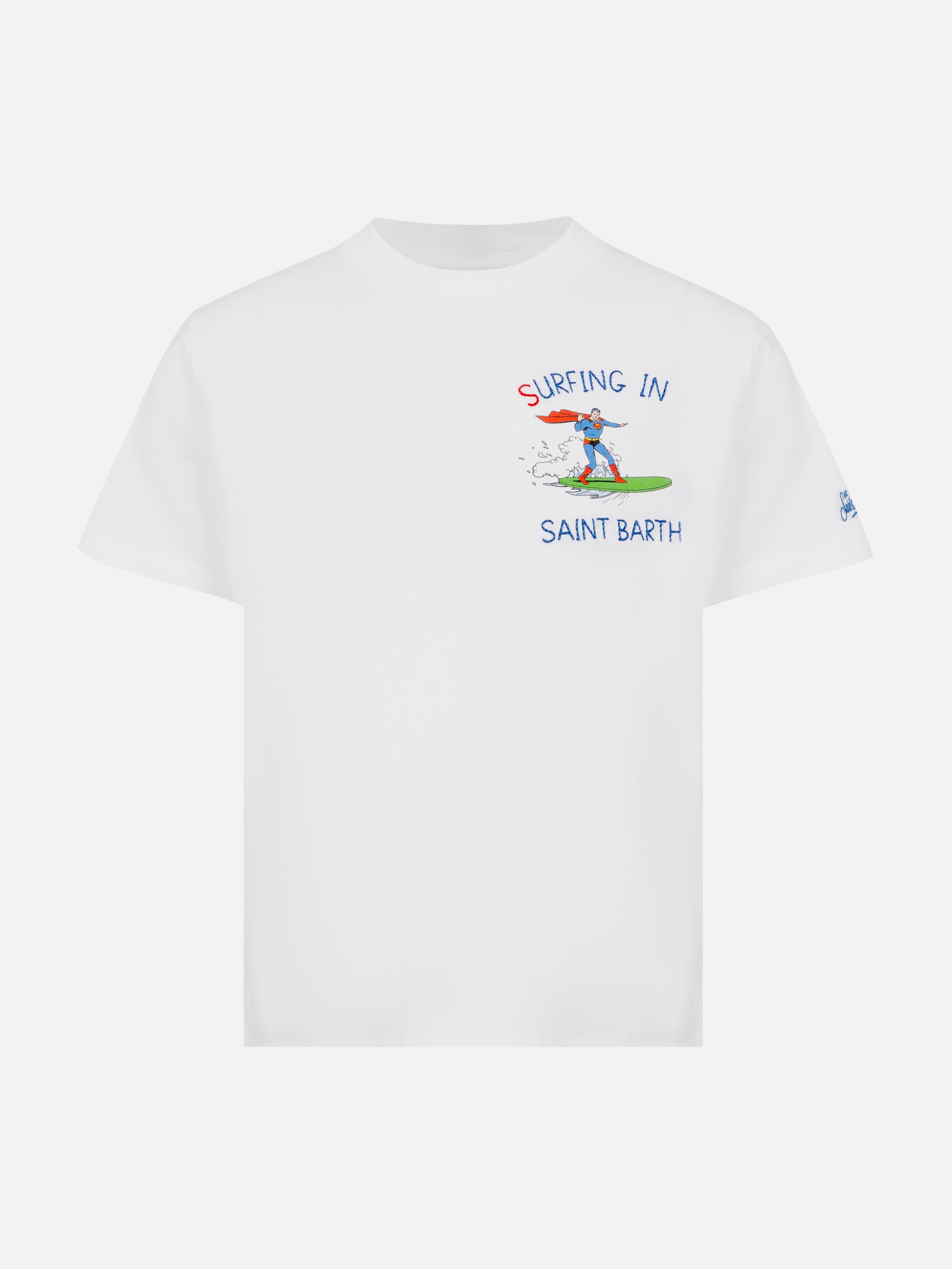 Cotton t-shirt with Surfing in St. Barth embroidery and Superman print | MARVEL SPECIAL EDITION - MC2 Saint Barth