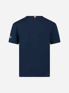 Boy cotton t-shirt with Smurf print and St. Barth Surfer embroidery | THE SMURF SPECIAL EDITION - MC2 Saint Barth