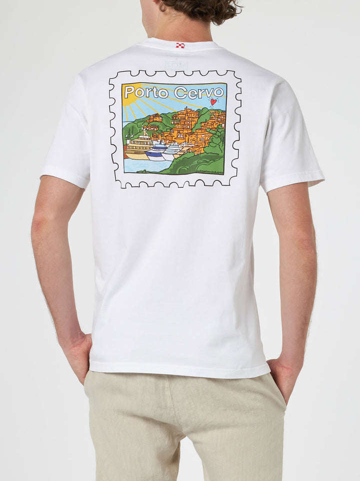 Man cotton t-shirt with Porto Cervo postcard front and back print | ALESSANDRO ENRIQUEZ SPECIAL EDITION - MC2 Saint Barth
