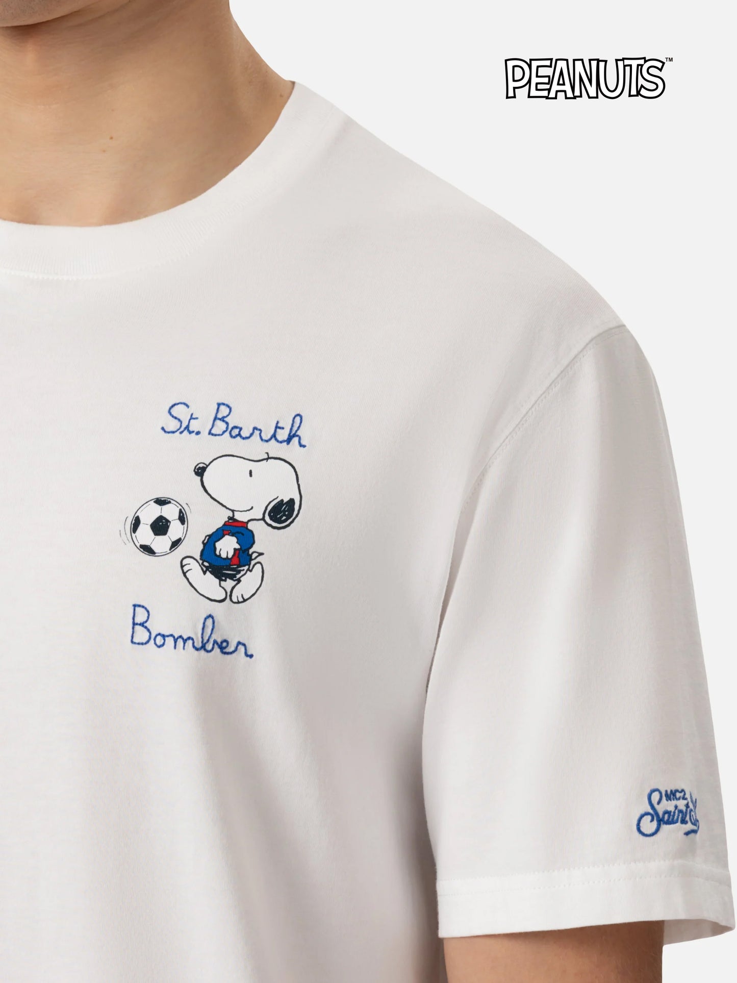 T-Shirt aus Bio-Baumwolle mit St. Barth Snoopy Bomber-Stickerei | SNOOPY PEANUTS® SPECIAL EDITION