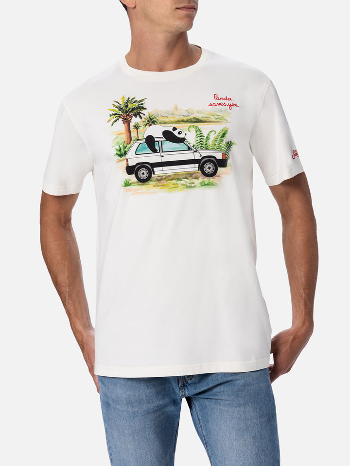 Man cotton t-shirt with panda on Panda print and embroidery | FIAT PANDA SPECIAL EDITION - MC2 Saint Barth
