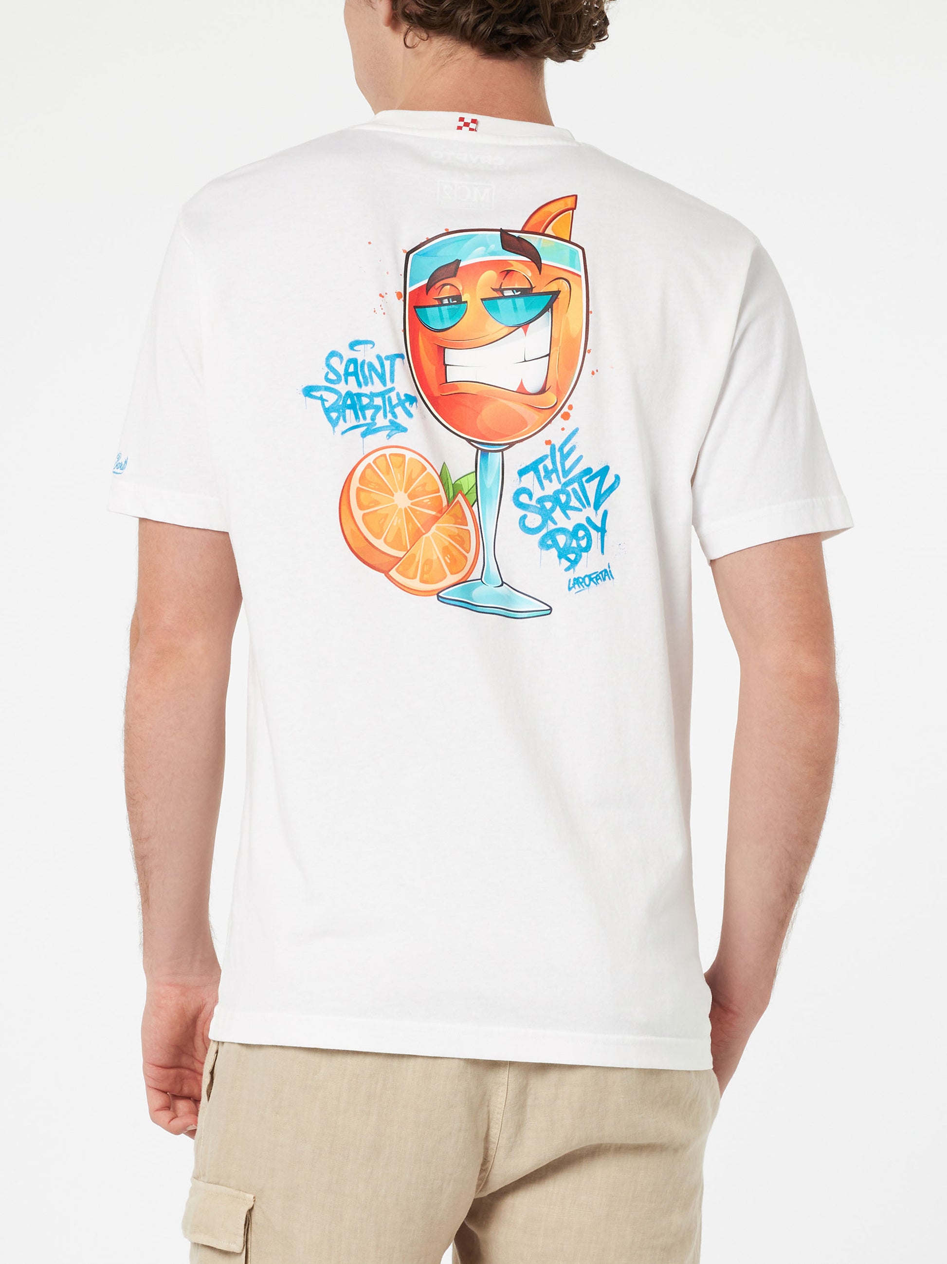 Man cotton t-shirt with Cryptopuppets Spritz front and back placed print | CRYPTOPUPPETS SPECIAL EDITION - MC2 Saint Barth