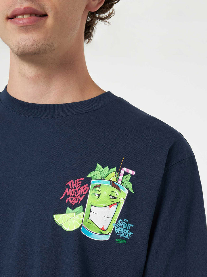 Man cotton t-shirt with Cryptopuppets Mojito front and back placed print | CRYPTOPUPPETS SPECIAL EDITION - MC2 Saint Barth