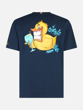 Man cotton t-shirt with Cryptopuppets Ducky Gin front and back placed print | CRYPTOPUPPETS SPECIAL EDITION - MC2 Saint Barth