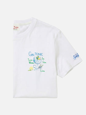 T-shirt in cotone con stampa e ricamo cocktail gin tonic