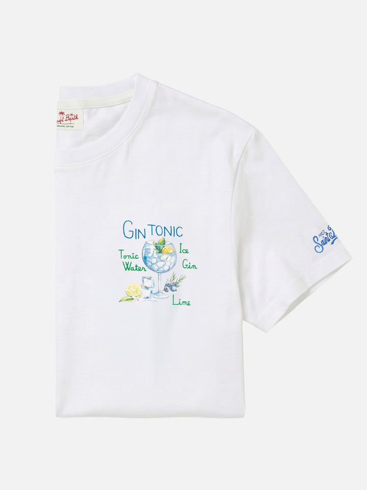 T-shirt in cotone con stampa e ricamo cocktail gin tonic