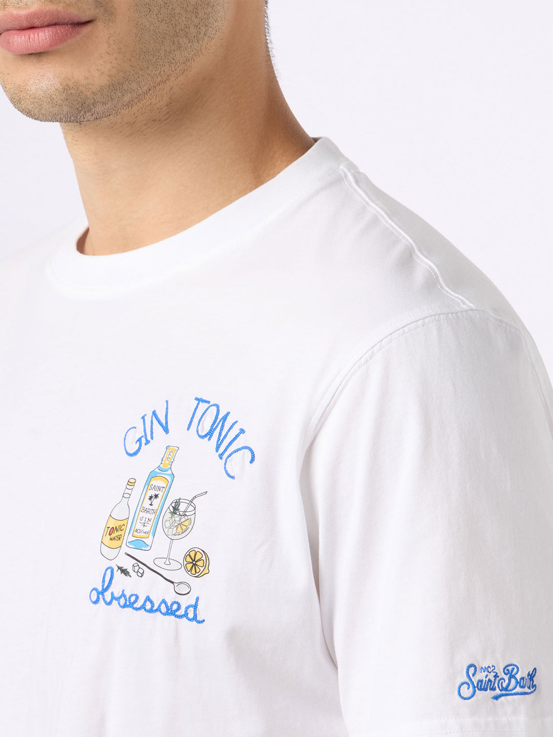 Man cotton t-shirt with Gin Tonic obsessed embroidery - MC2 Saint Barth