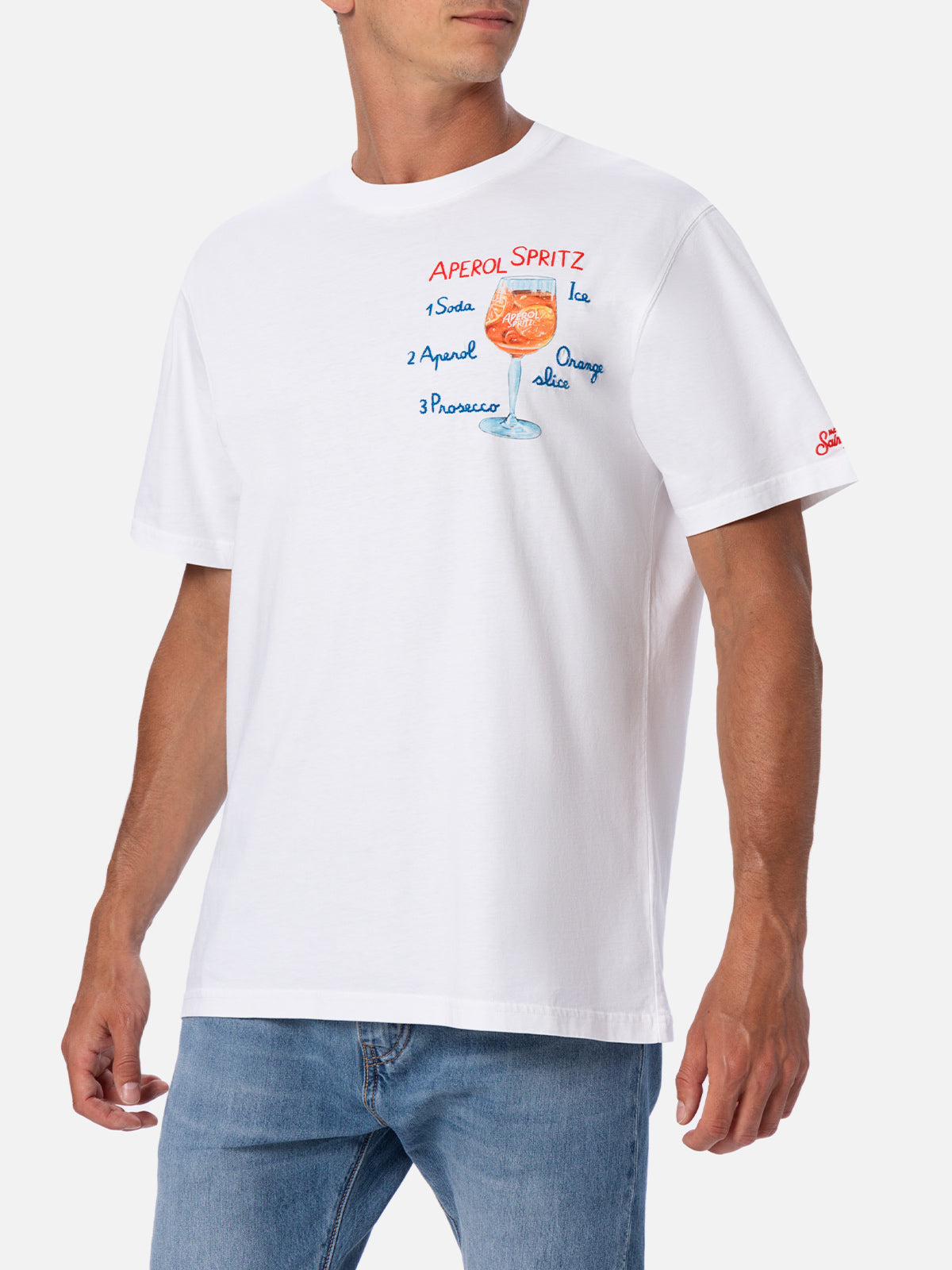 Man cotton t-shirt with Aperol spritz print and embroidery | APEROL SPECIAL EDITION - MC2 Saint Barth