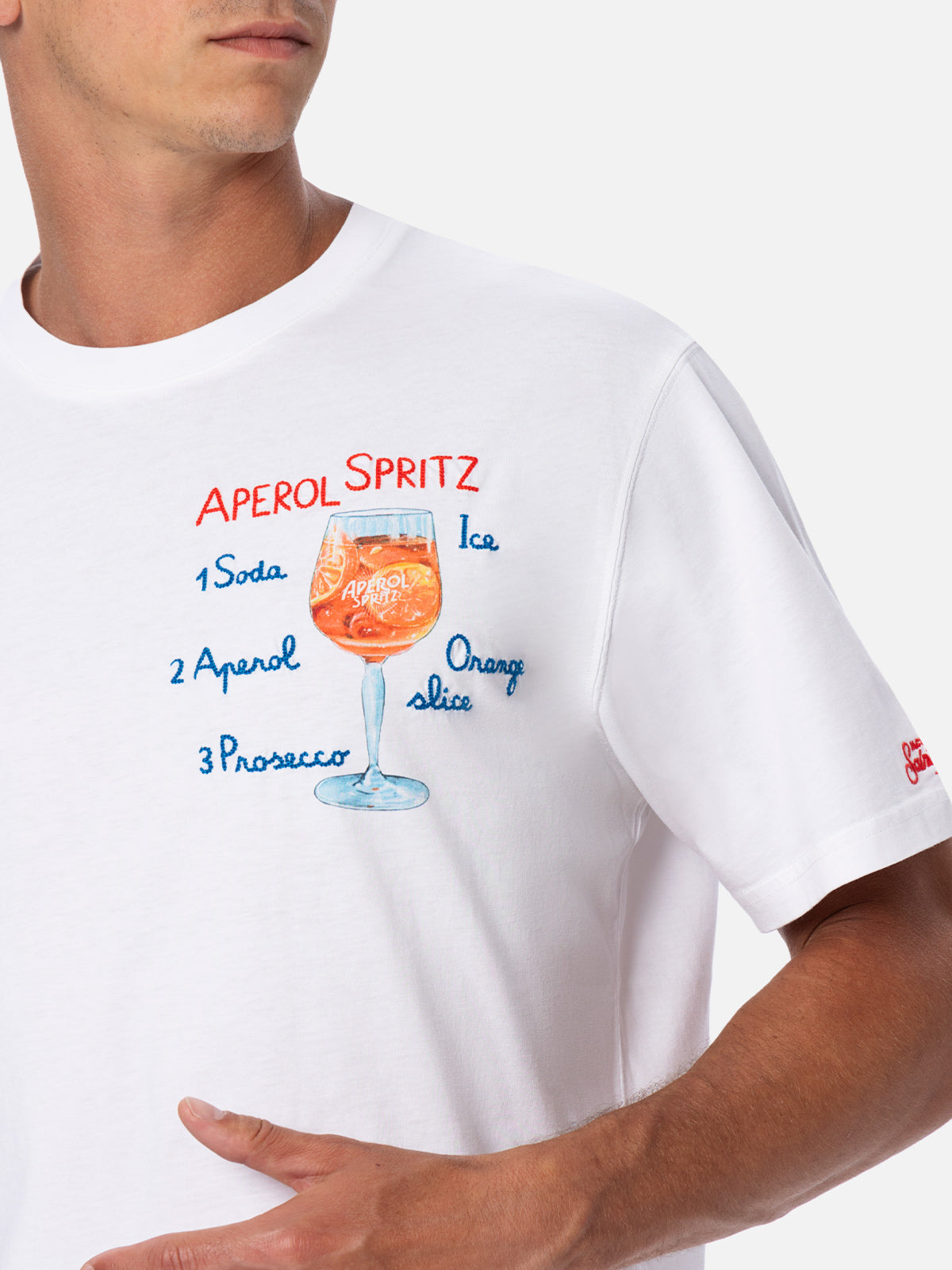 Man cotton t-shirt with Aperol spritz print and embroidery | APEROL SPECIAL EDITION - MC2 Saint Barth