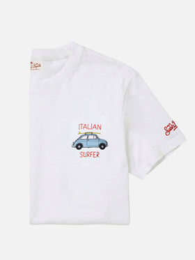 T-shirt Fiat 500 avec imprimé et broderie surf en blanc | Édition spéciale 