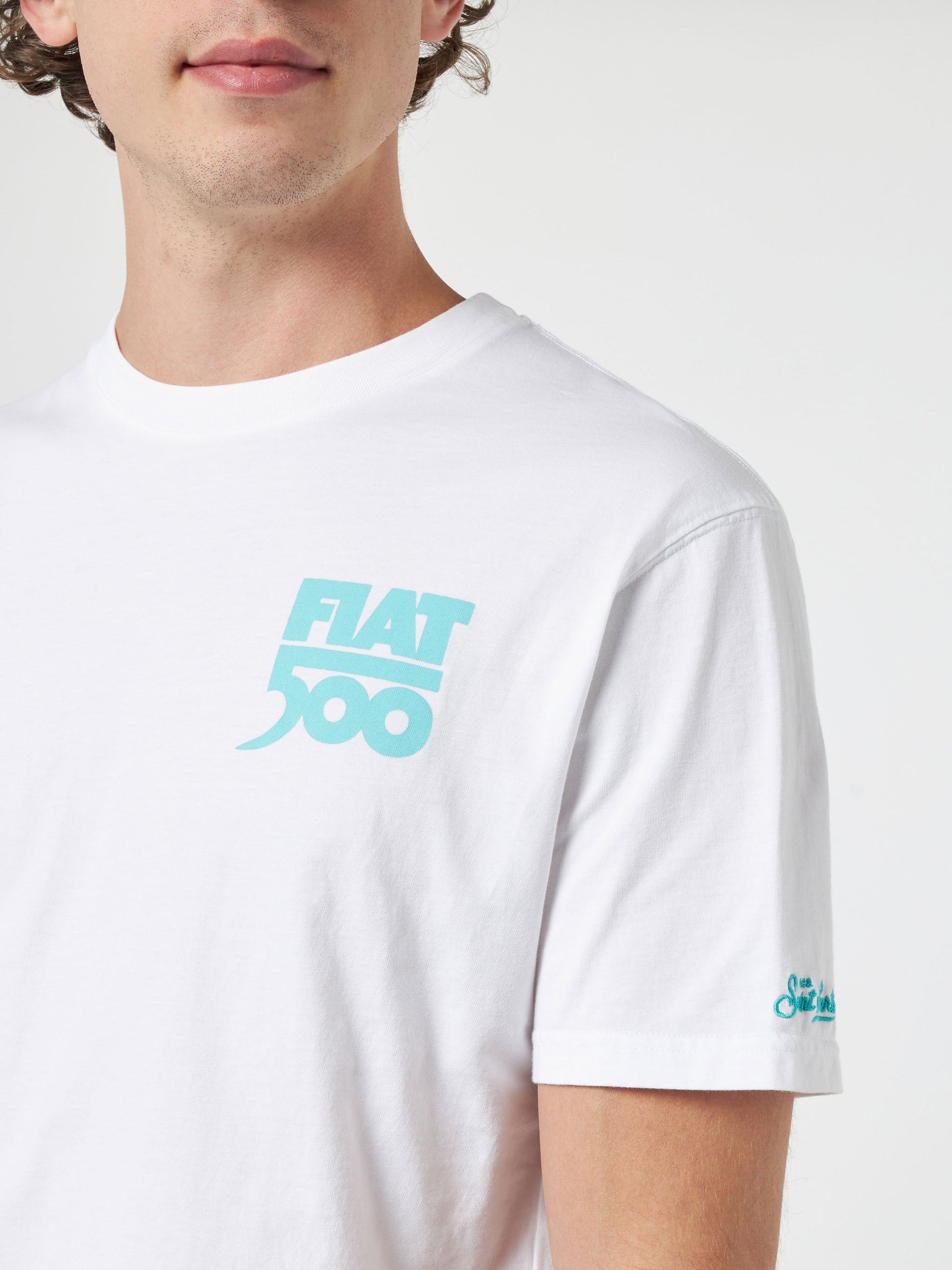 Man cotton t-shirt with Spiaggina front and back placed print | FIAT 500 SPECIAL EDITION - MC2 Saint Barth