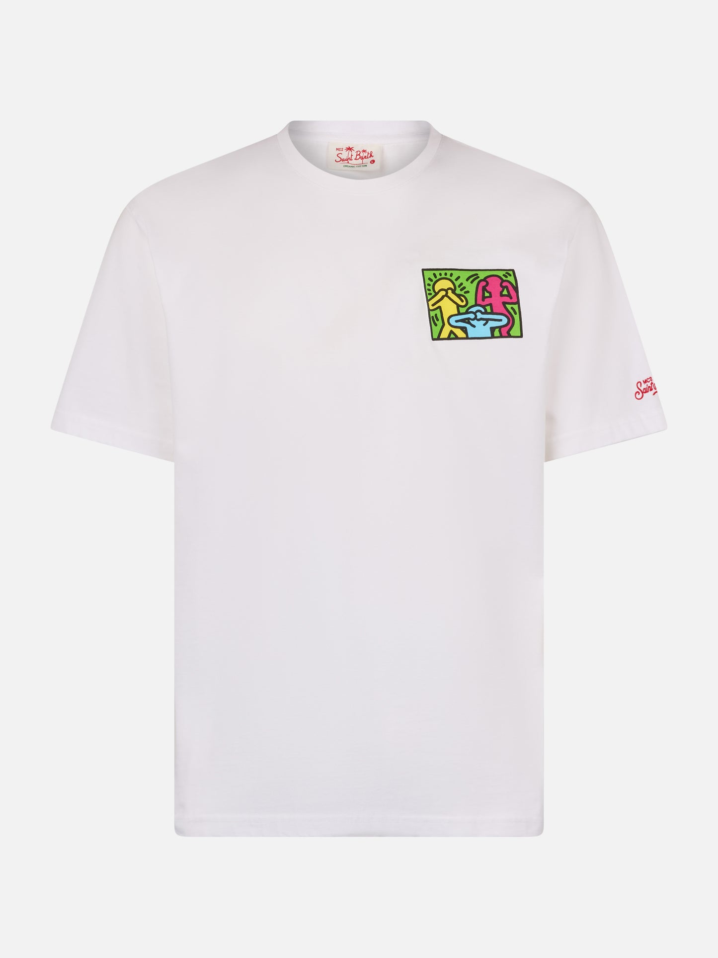 Man cotton t-shirt with Keith Haring design front and back print | KEITH HARING SPECIAL EDITION - MC2 Saint Barth