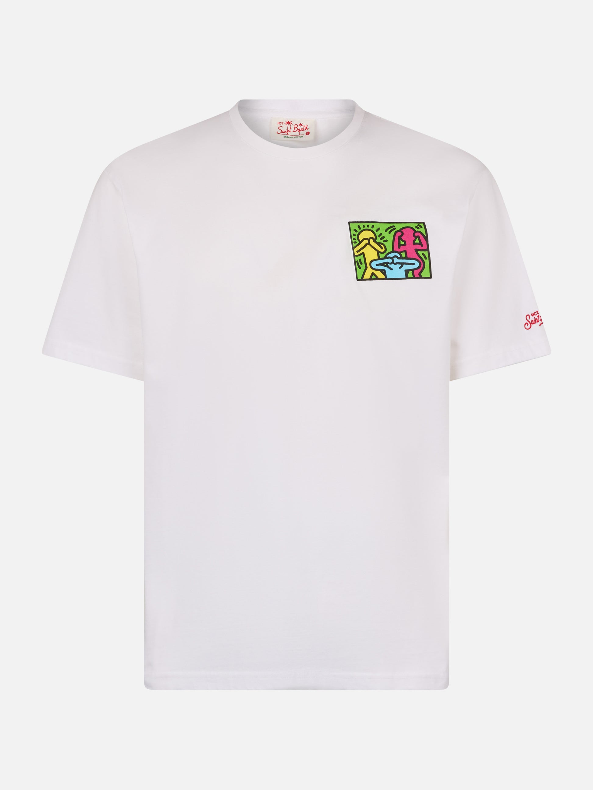 Man cotton t-shirt with Keith Haring design front and back print | KEITH HARING SPECIAL EDITION - MC2 Saint Barth