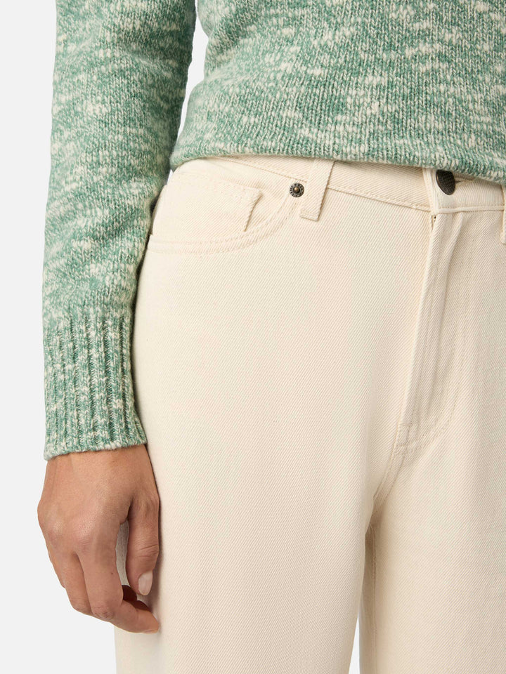 Pantaloni June off white in denim di cotone con ricamo logo