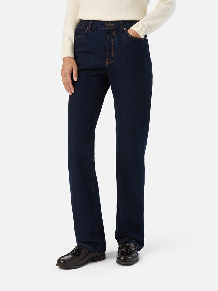 Blue June cotton denim trousers with SB monogram embroidery