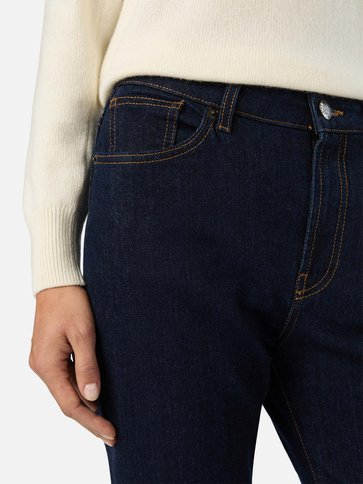 Blue June cotton denim trousers with SB monogram embroidery