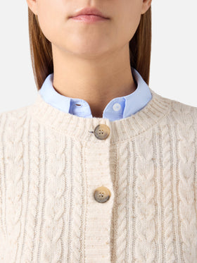 Grain Ursule Donegal wool blend cardigan with cable stitch