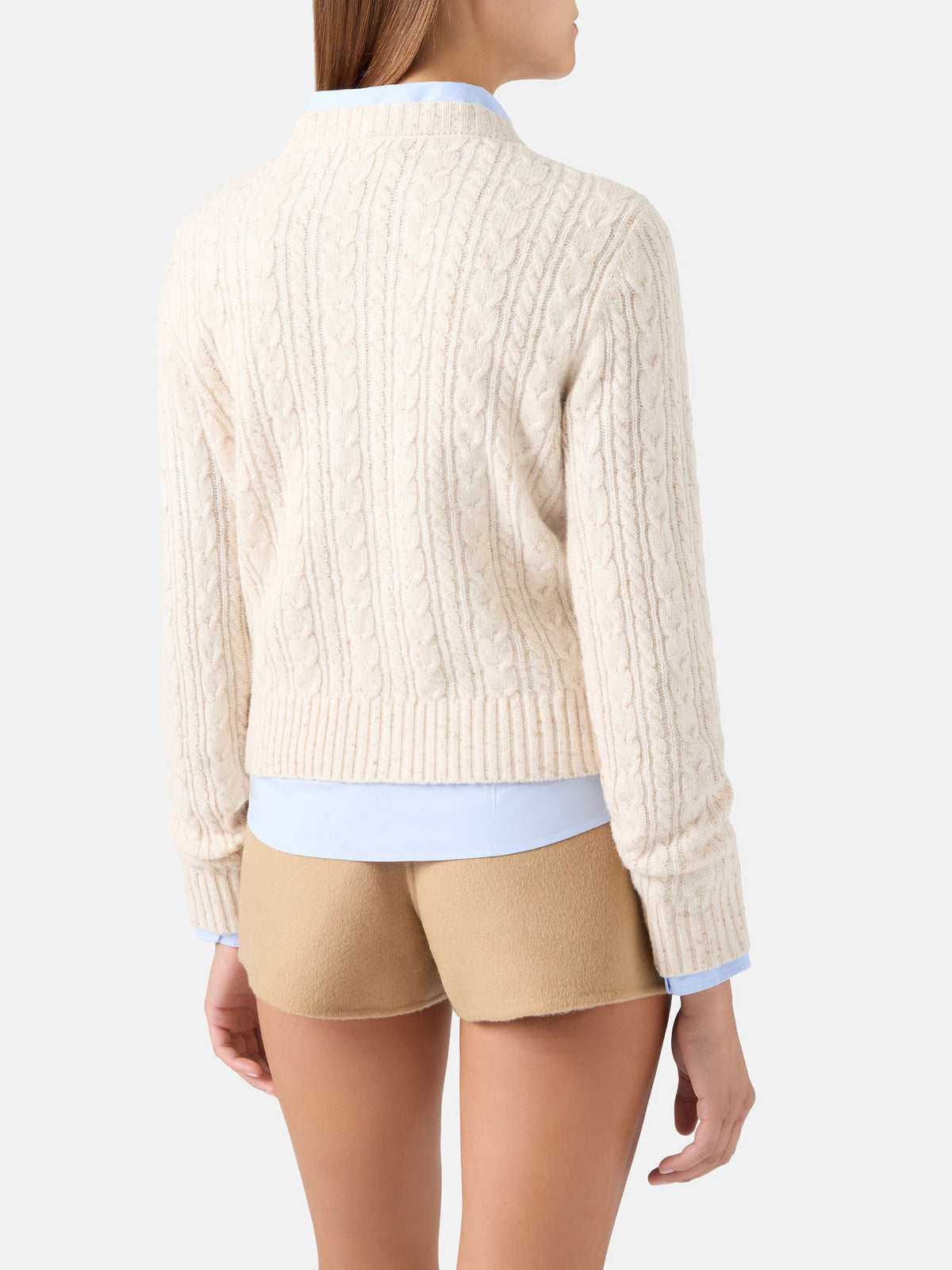 Grain Ursule Donegal wool blend cardigan with cable stitch