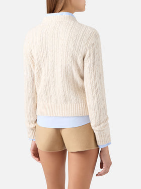 Grain Ursule Donegal wool blend cardigan with cable stitch