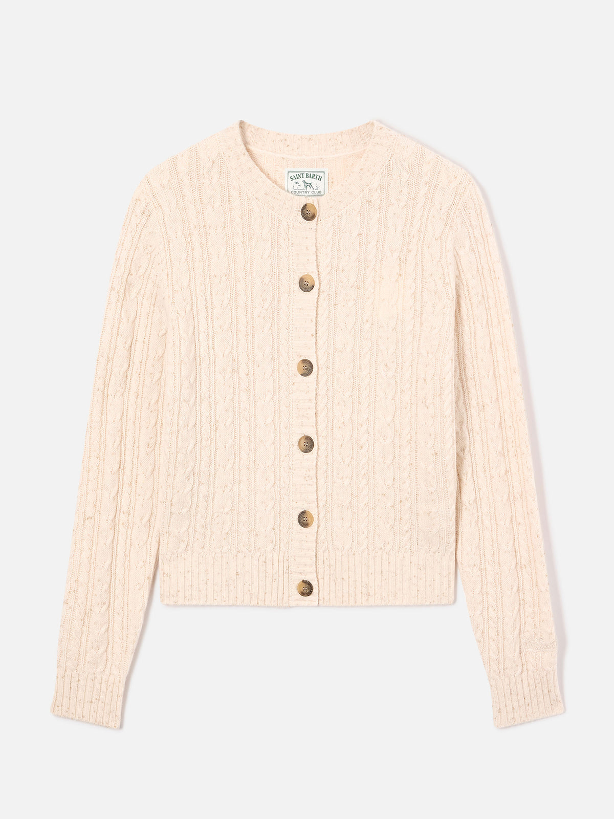 Grain Ursule Donegal wool blend cardigan with cable stitch