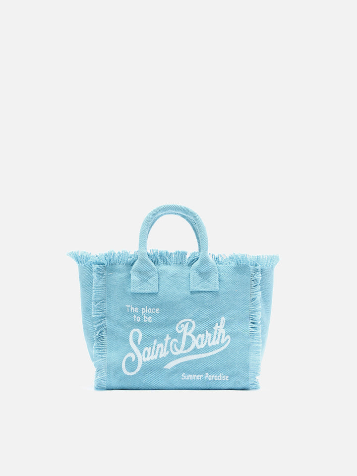 Borsa Vanity mini in canvas azzurra tinta unita