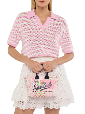 Cotton canvas Mini Vanity bag with flower patch print - MC2 Saint Barth