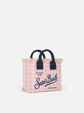 Mini-Kosmetiktasche aus Gingham-Baumwollcanvas