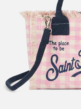 Mini-Kosmetiktasche aus Gingham-Baumwollcanvas