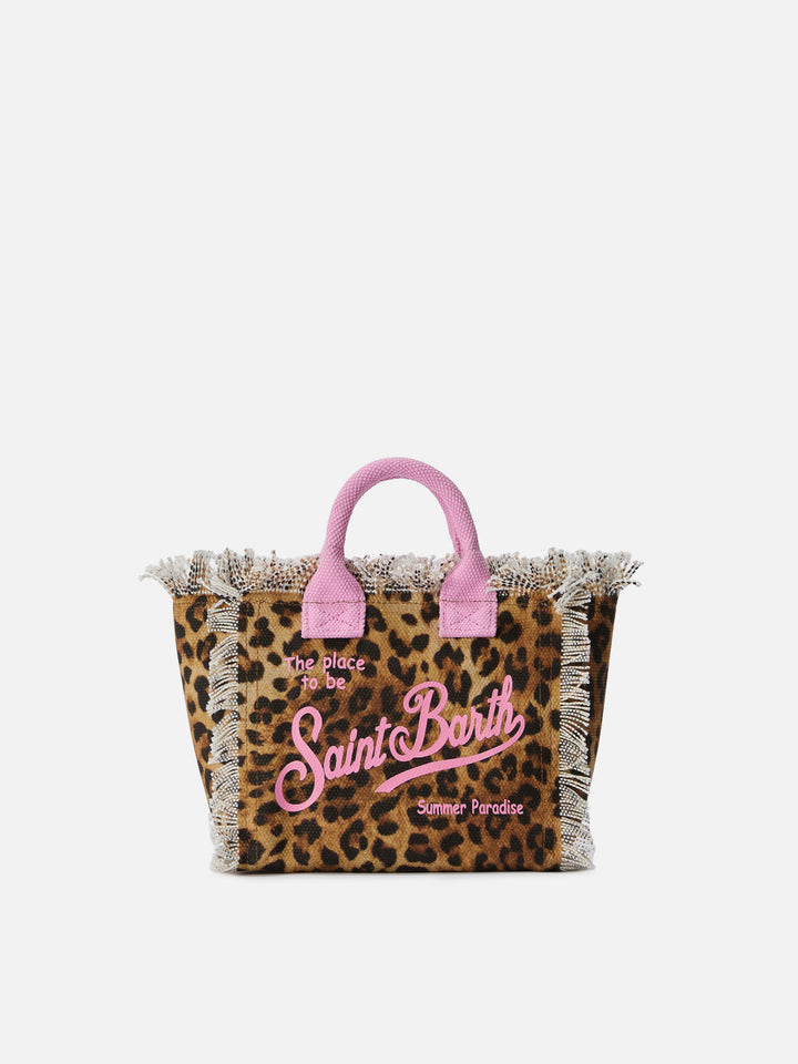 Leopard print canvas Vanity mini bag with pink details