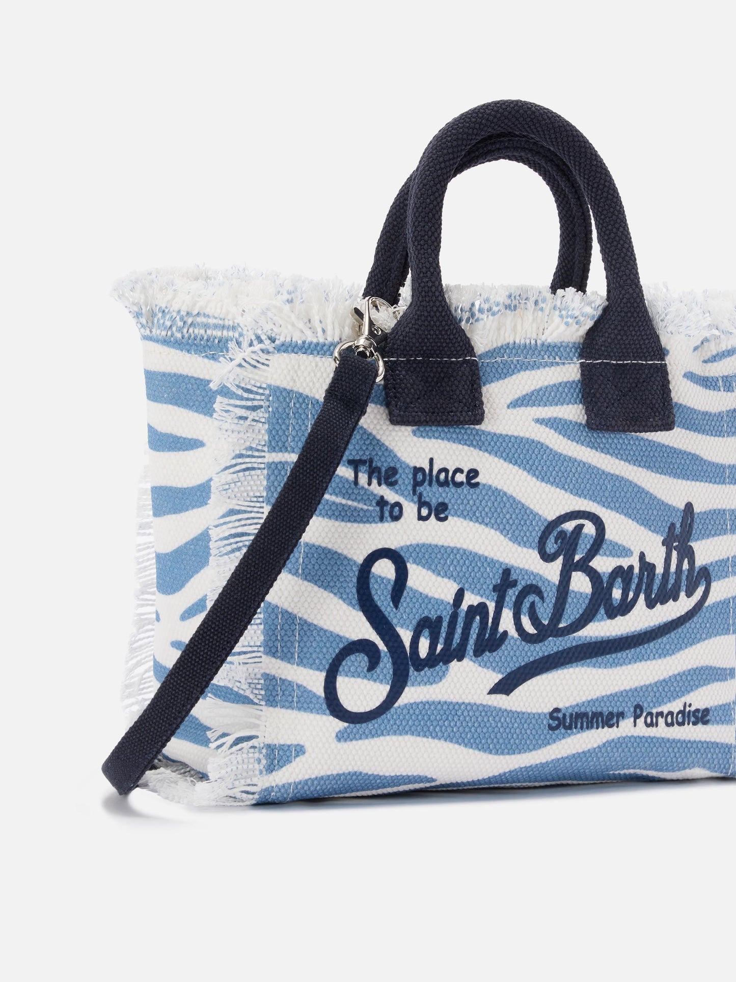 Borsa Vanity mini in canvas con stampa zebrata blu
