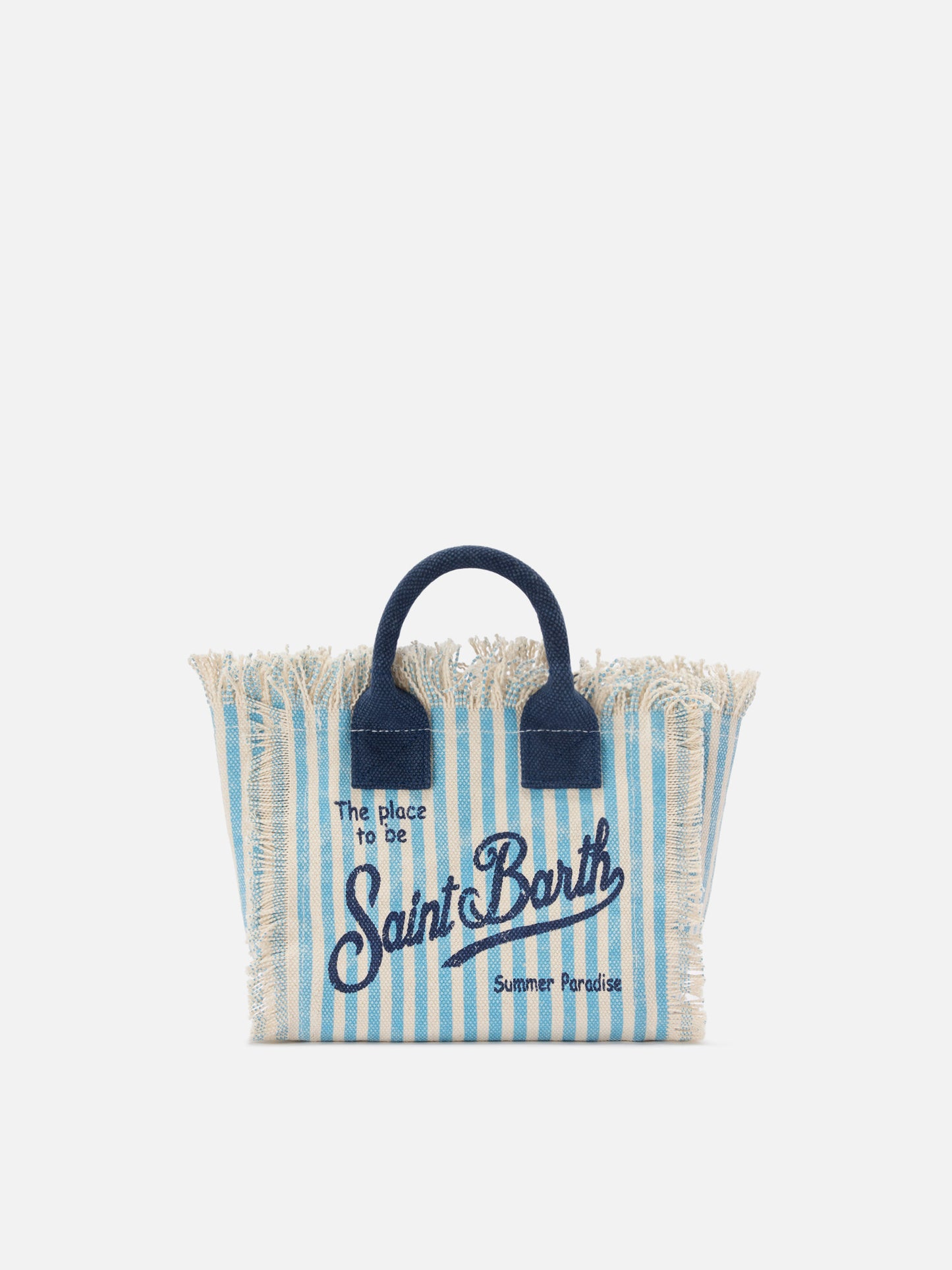 Canvas Vanity mini bag with light blue stripes and contrast details