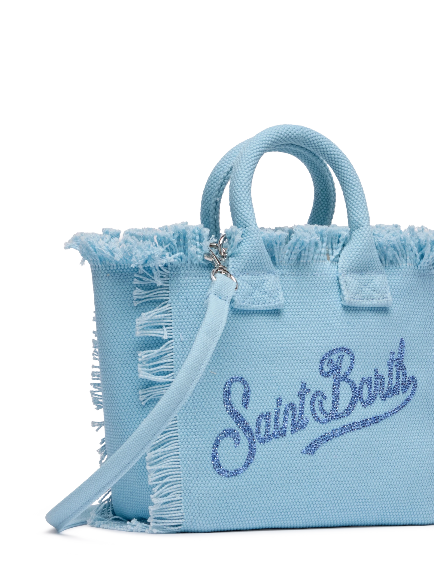 Light blue canvas Vanity mini bag with rhinestone logo
