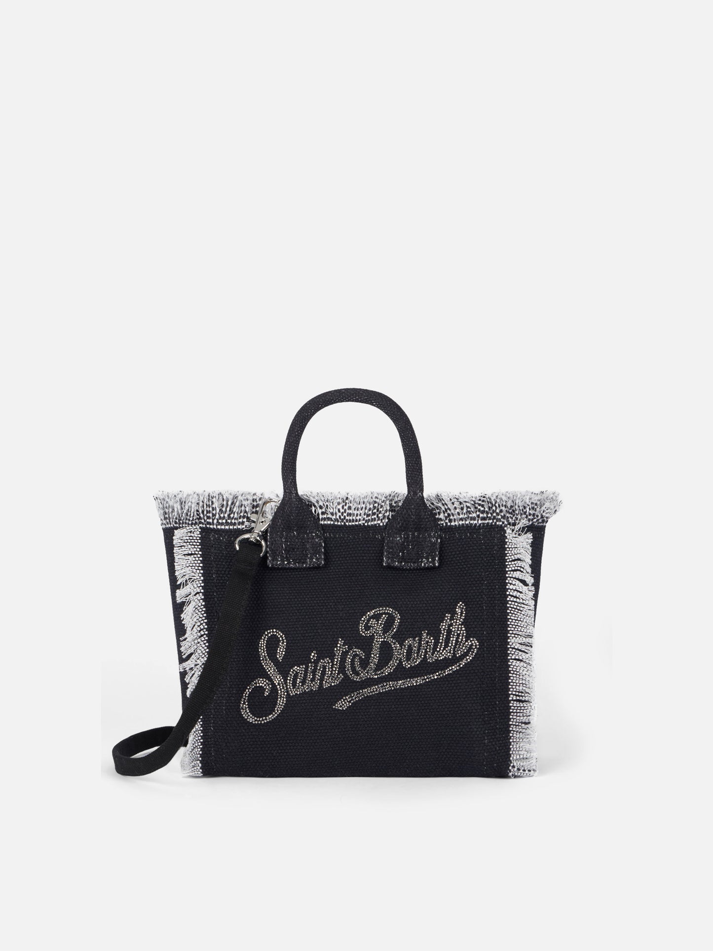 Mini-Kosmetiktasche aus Baumwollcanvas mit Logo aus silbernem Strass
