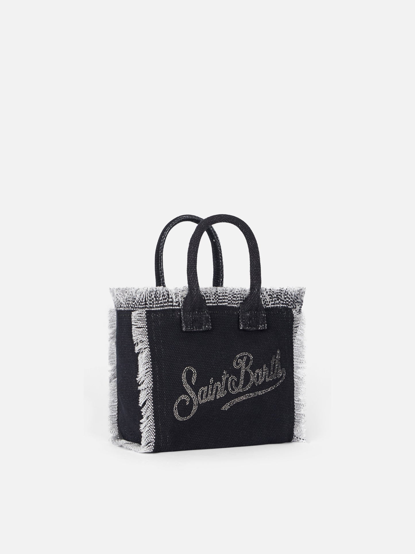 Mini-Kosmetiktasche aus Baumwollcanvas mit Logo aus silbernem Strass