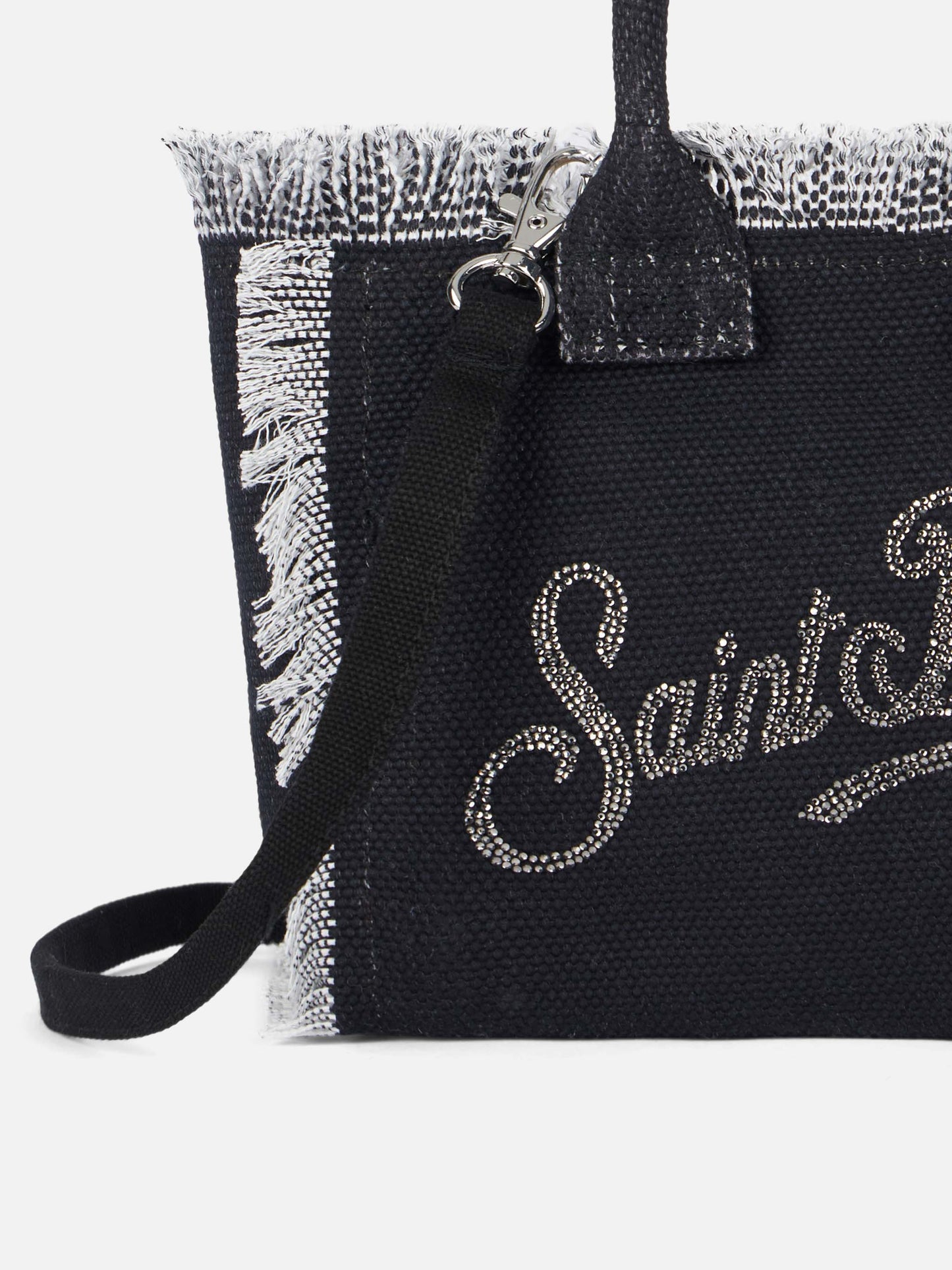Mini-Kosmetiktasche aus Baumwollcanvas mit Logo aus silbernem Strass