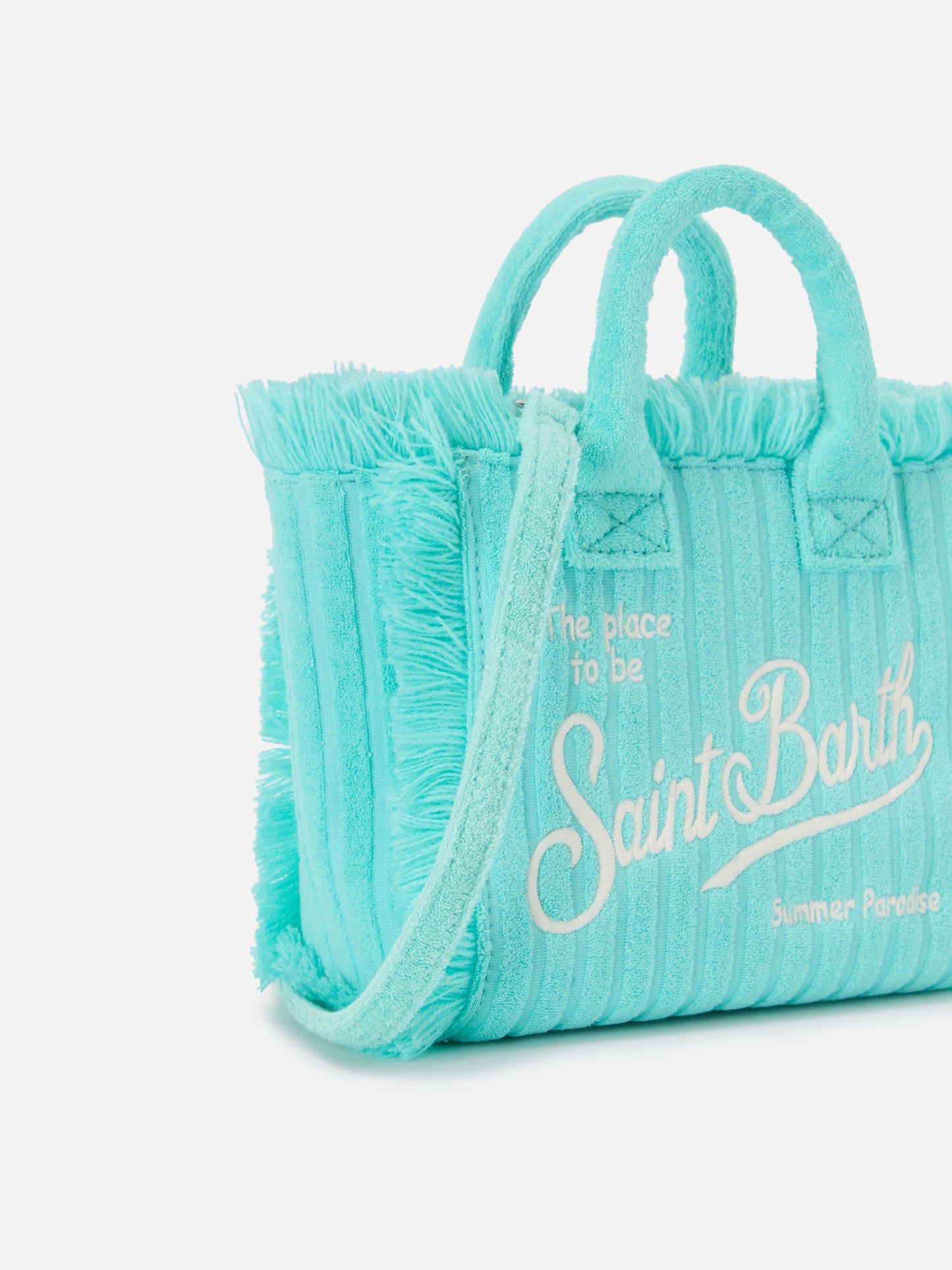 Borsa Vanity mini in tessuto effetto spugna con righe in rilievo