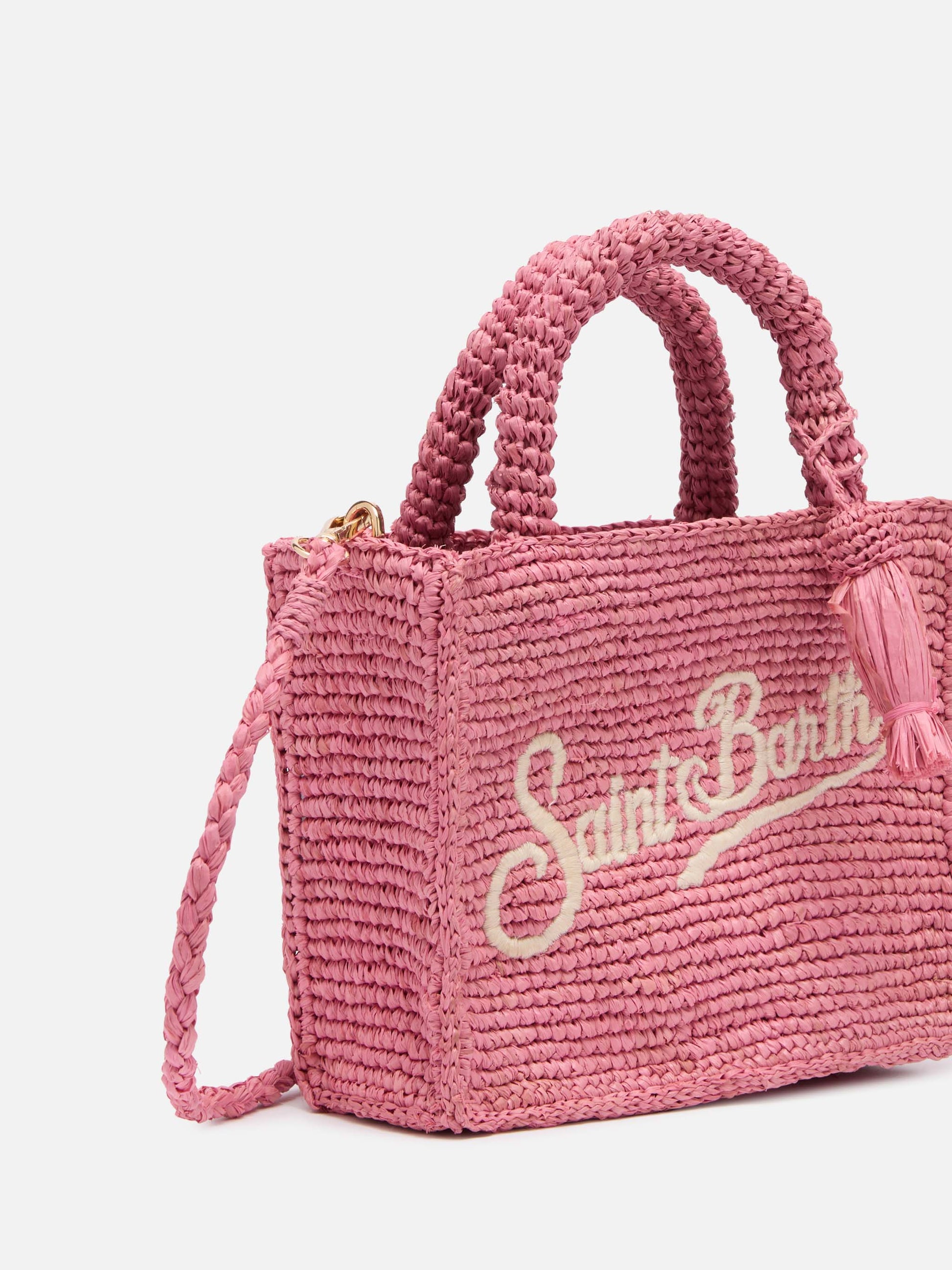 Pink Mini Vanity Raffia bag with Saint Barth embroidery - MC2 Saint Barth